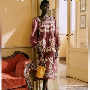 NWT Sezane Adénora Dress in Burgundy and Cream